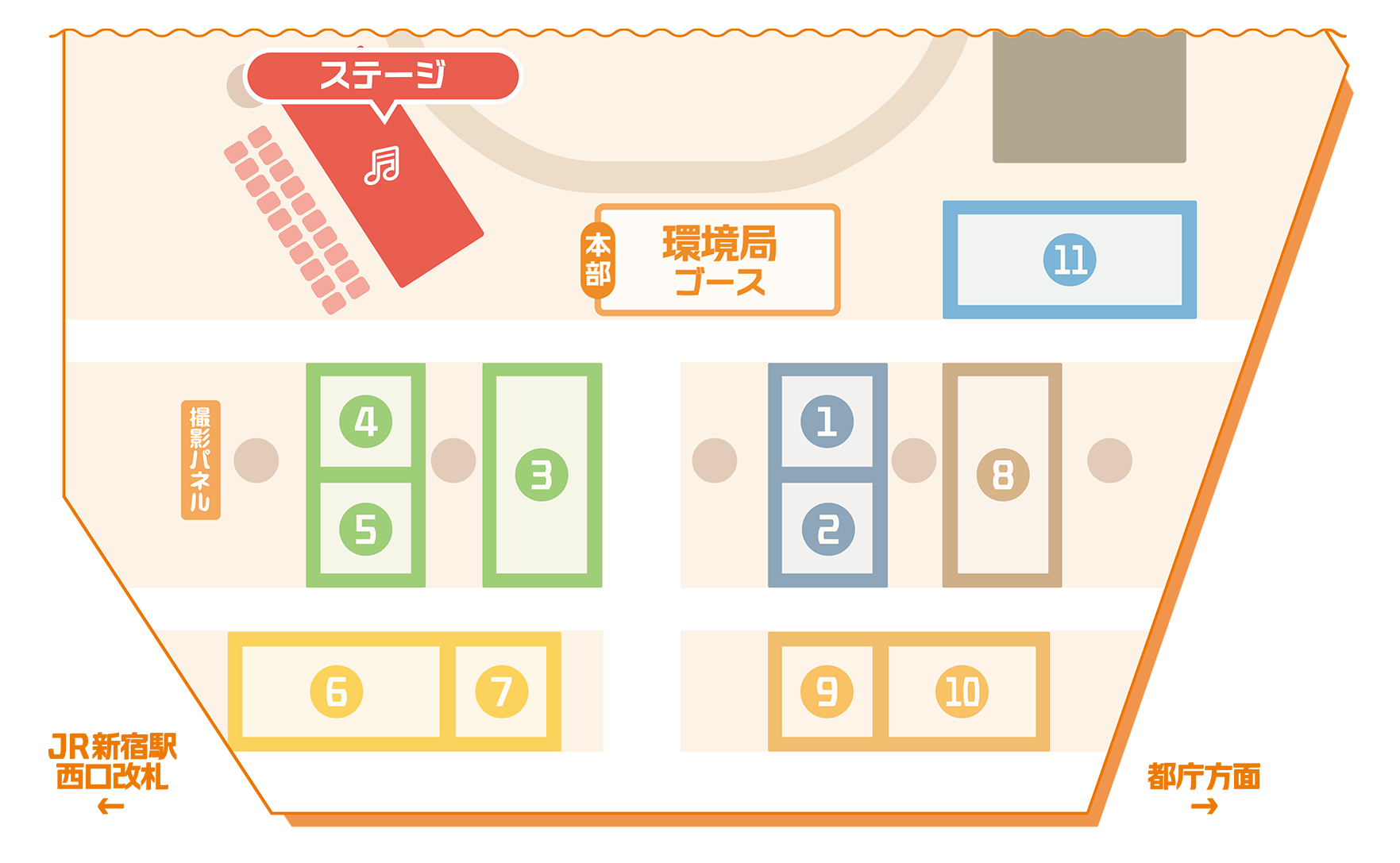 メイン会場マップ：ステージは会場左上